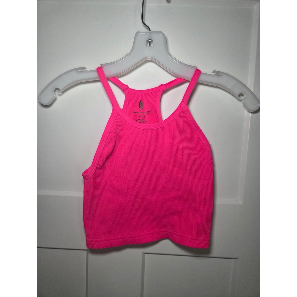 Free People Movement Happiness Runs Crop Tank Neon Pink Ribbed Racerback XS S